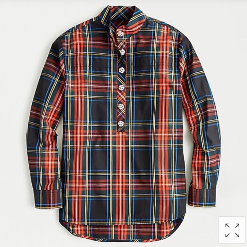 J. Crew Jeweled Button Tartan Popover Tunic